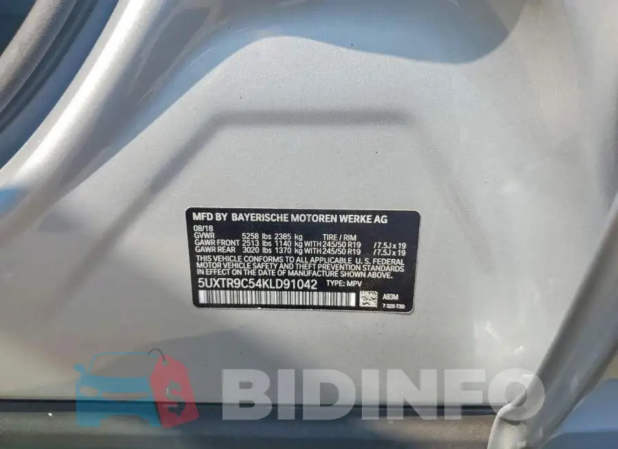 5UXTR9C54KLD91042 Photo# 13