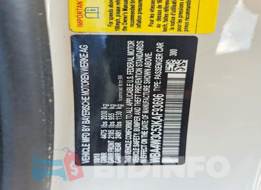 WBA4W3C53KAF93696 Photo# 12