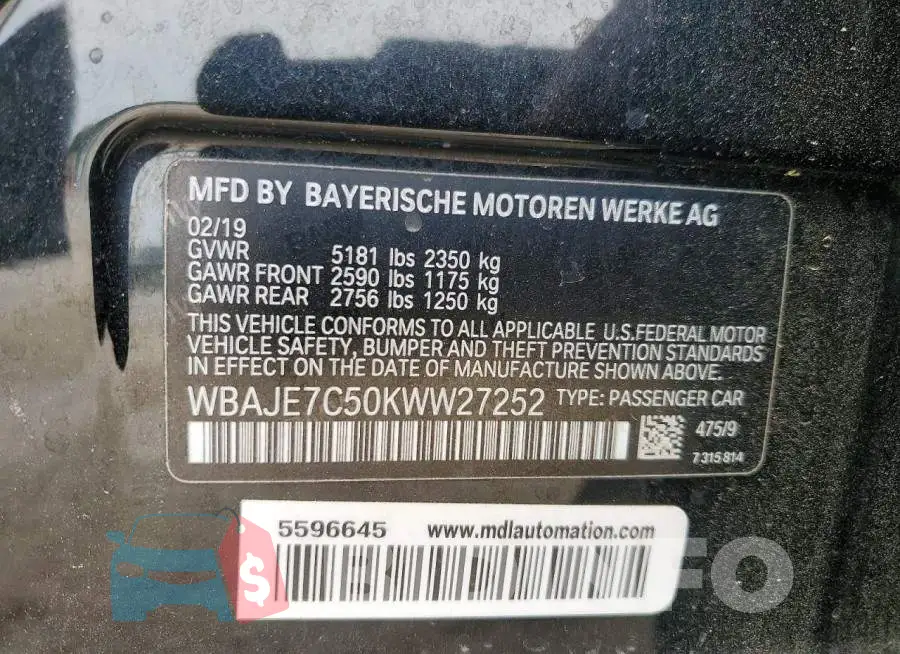 WBAJE7C50KWW27252 Photo# 12