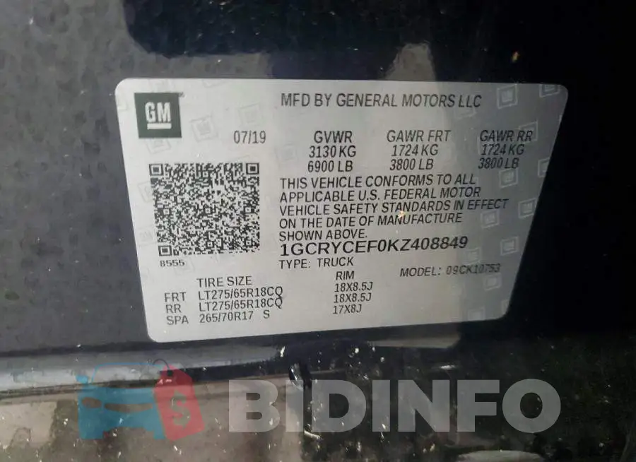 1GCRYCEF0KZ408849 Photo# 12