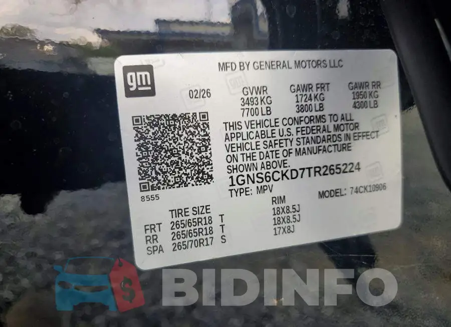 1GNS6CKD7TR265224 Photo# 14