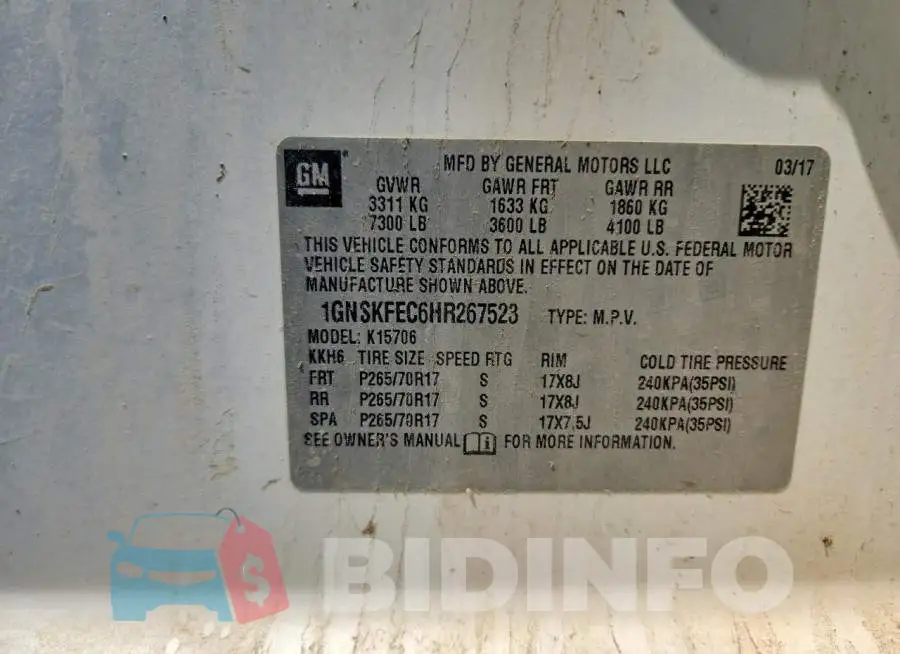 1GNSKFEC6HR267523 Photo# 13