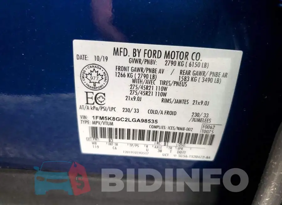 1FM5K8GC2LGA98535 Photo# 14