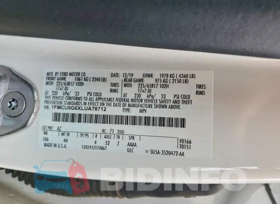 1FMCU0G6XLUA78712 Photo# 12