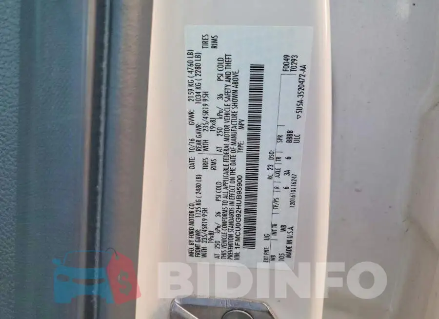 1FMCU0G92HUB95900 Photo# 12