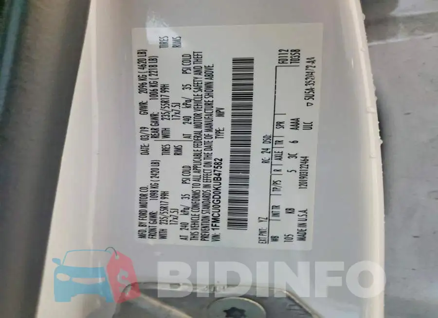 1FMCU0GD0KUB47582 Photo# 12