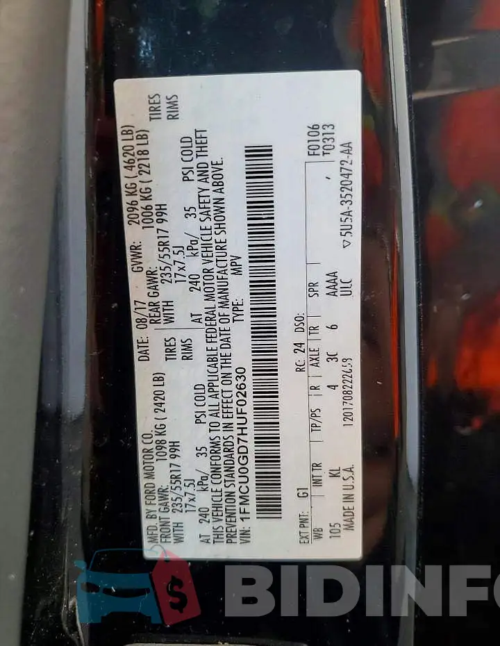 1FMCU0GD7HUF02630 Photo# 13