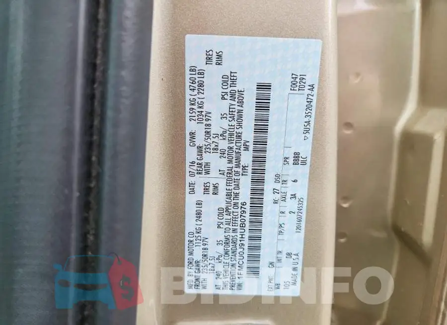 1FMCU0J91HUB07976 Photo# 13