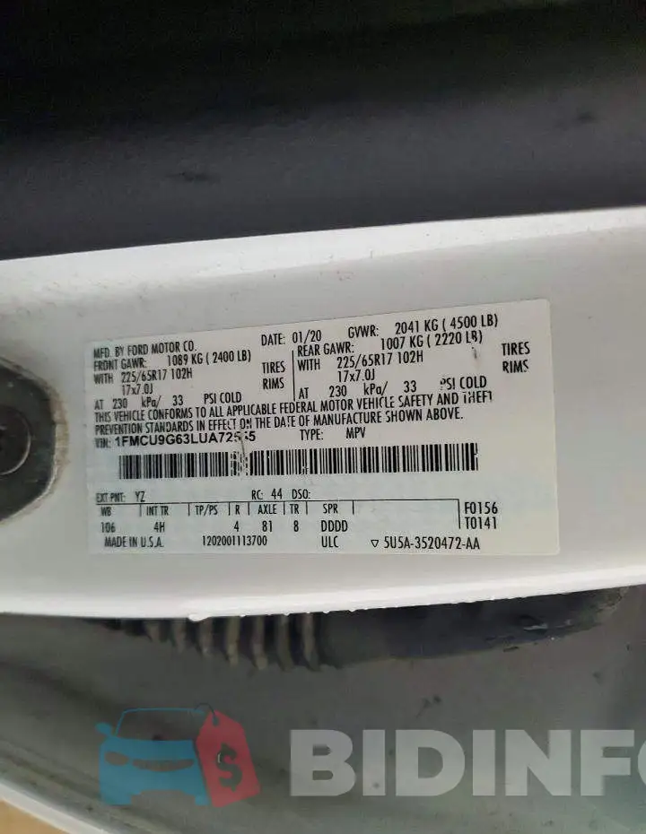 1FMCU9G63LUA72545 Photo# 13