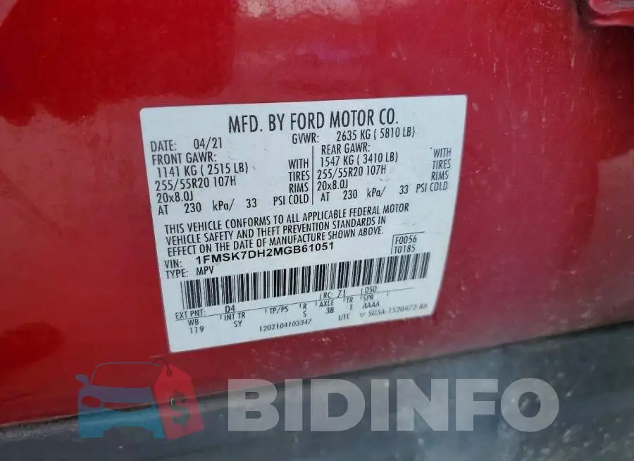 1FMSK7DH2MGB61051 Photo# 13