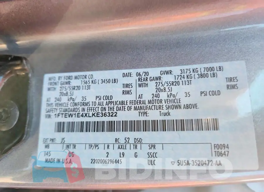 1FTEW1E4XLKE36322 Photo# 12
