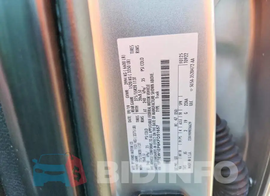 1FTEW1EP8KFD51657 Photo# 12