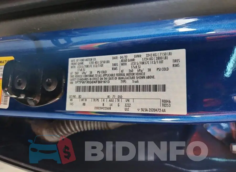 1FTFW1RG6NFB01613 Photo# 13