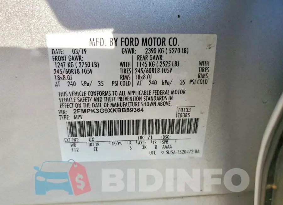 2FMPK3G9XKBB89364 Photo# 13