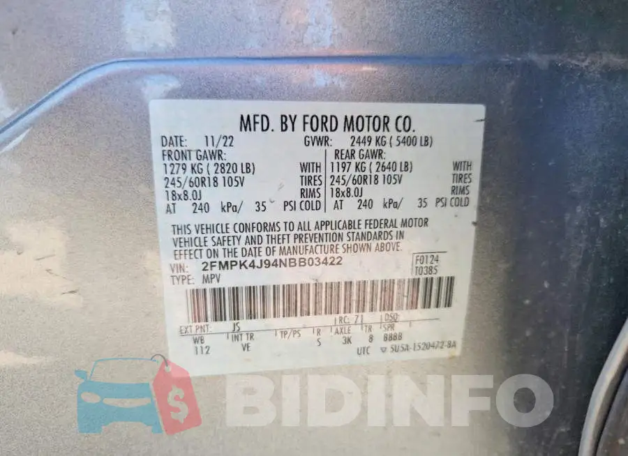 2FMPK4J94NBB03422 Photo# 14