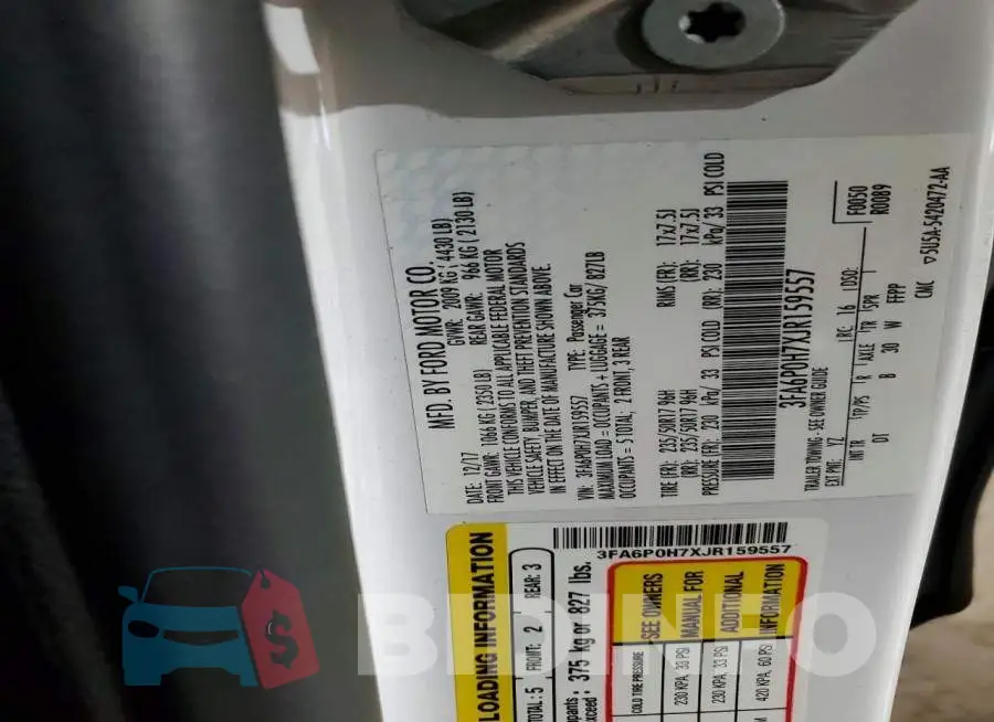 3FA6P0H7XJR159557 Photo# 12