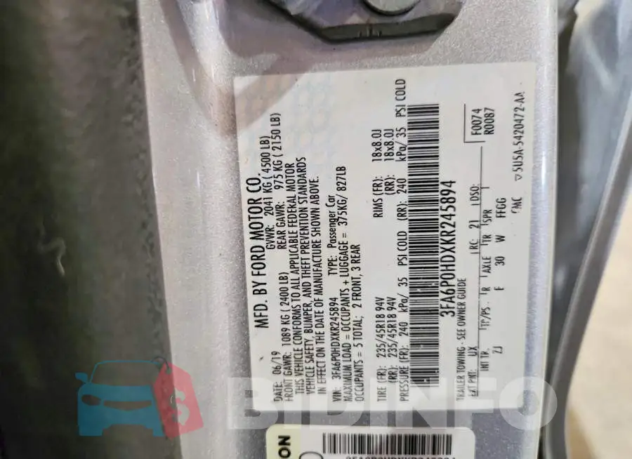 3FA6P0HDXKR245894 Photo# 12