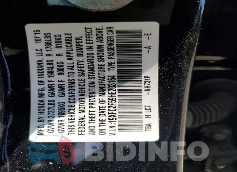 19XFC2F59HE203164 Photo# 13