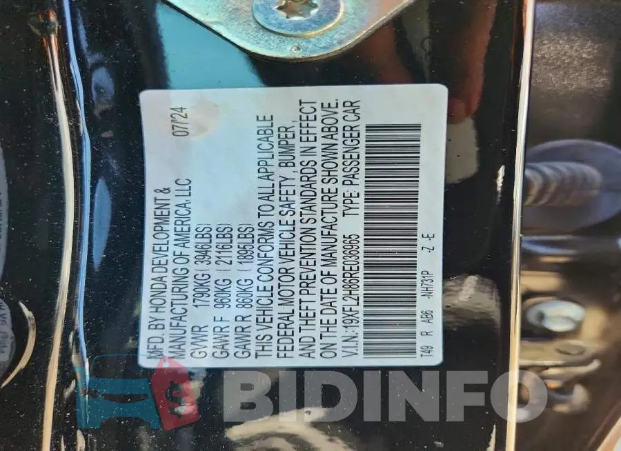 19XFL2H86RE036965 Photo# 12