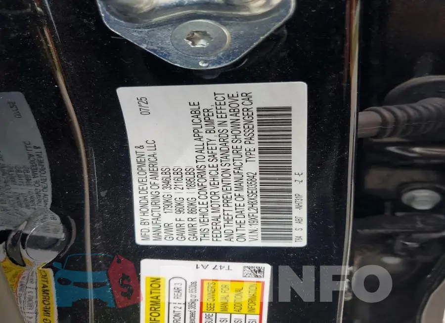 19XFL2H8XSE035842 Photo# 12
