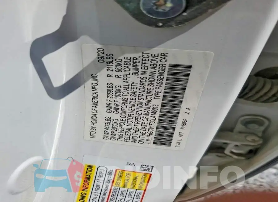 1HGCV1F30LA145013 Photo# 12