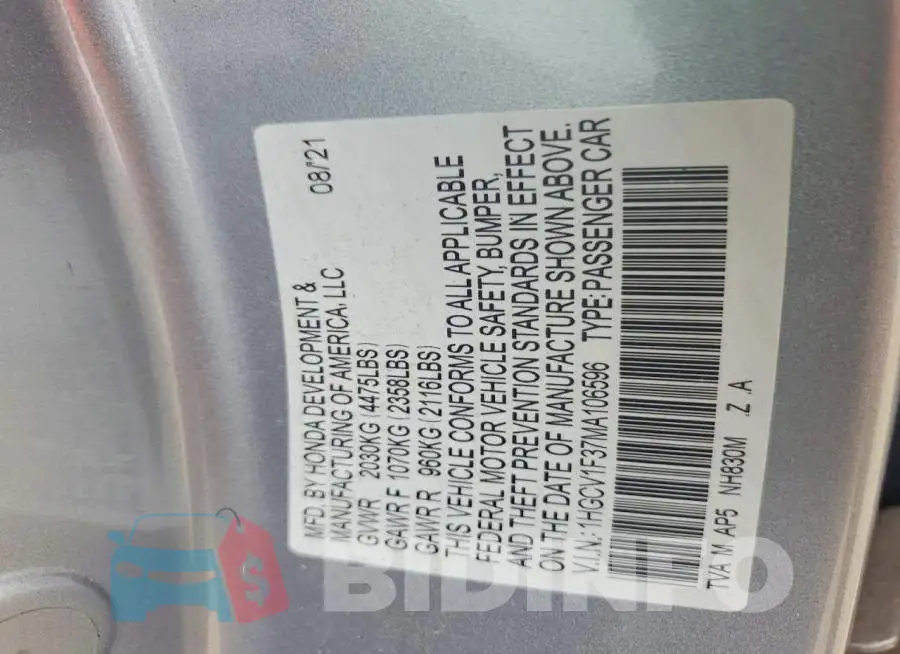 1HGCV1F37MA106596 Photo# 12