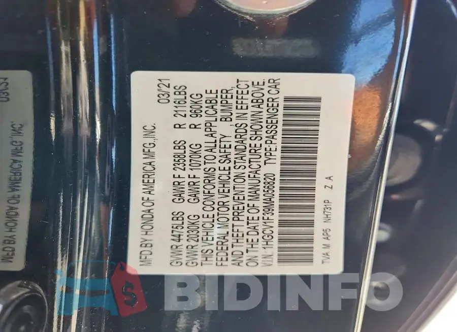 1HGCV1F39MA056820 Photo# 13