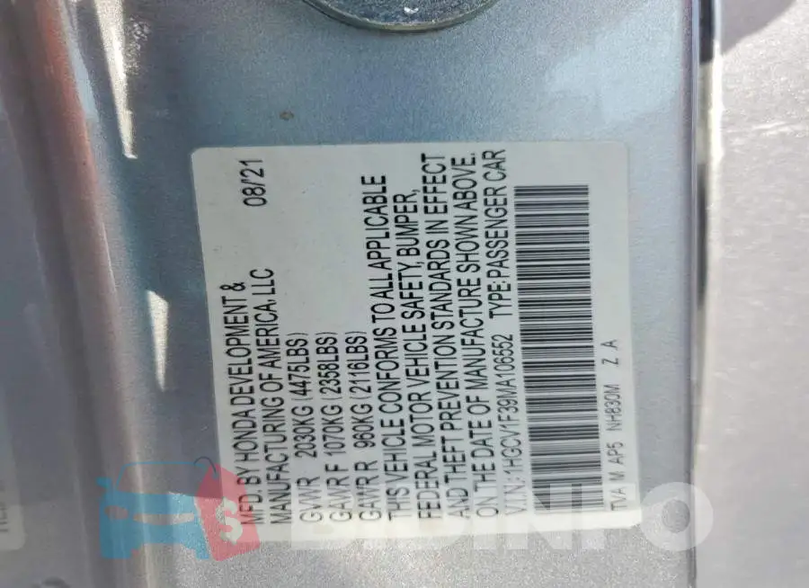 1HGCV1F39MA106552 Photo# 12