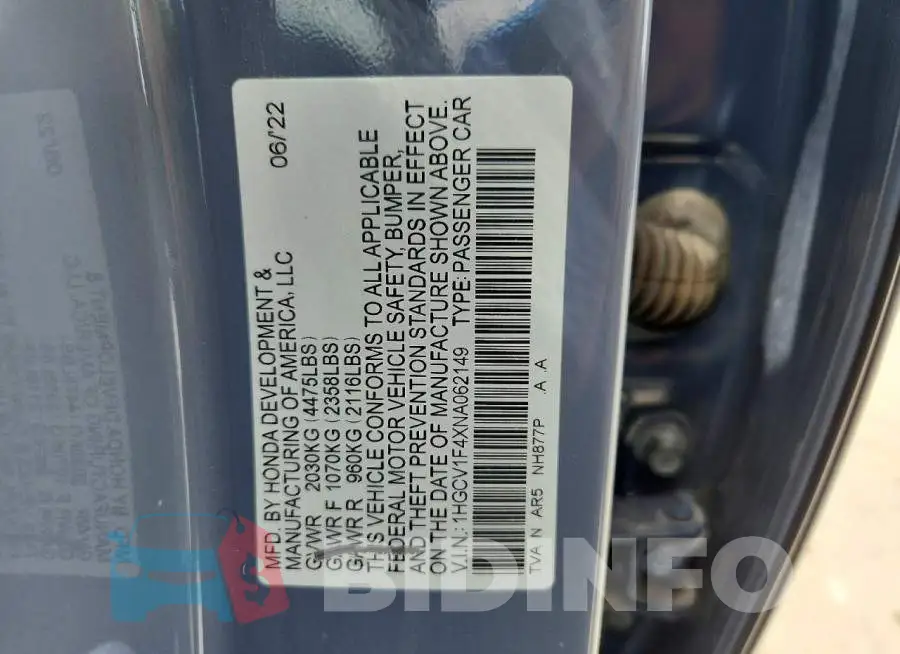 1HGCV1F4XNA062149 Photo# 12