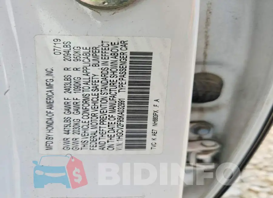 1HGCV2F95KA032991 Photo# 13