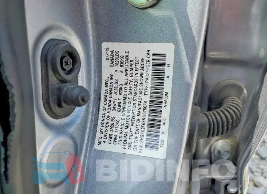 2HGFC2F63KH526678 Photo# 12