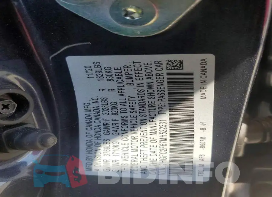 2HGFC2F67MH522331 Photo# 12