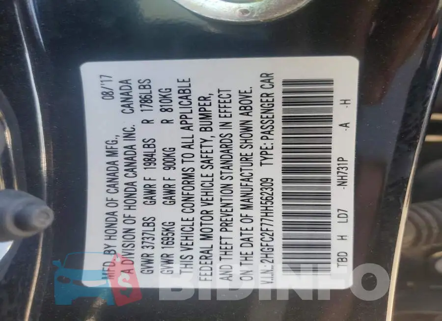 2HGFC2F77HH562309 Photo# 12