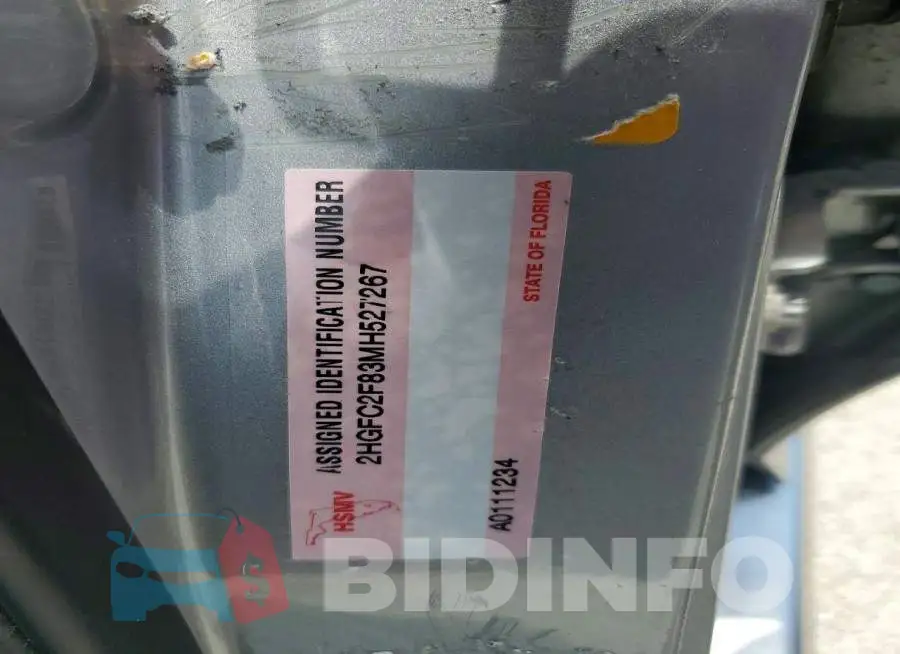 2HGFC2F83MH527267 Photo# 12