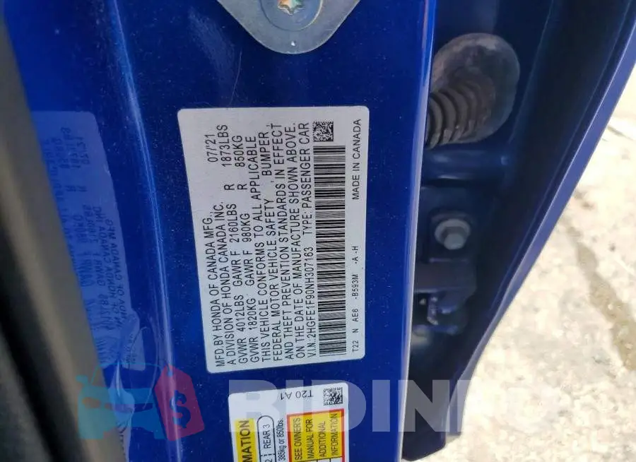 2HGFE1F90NH307163 Photo# 12