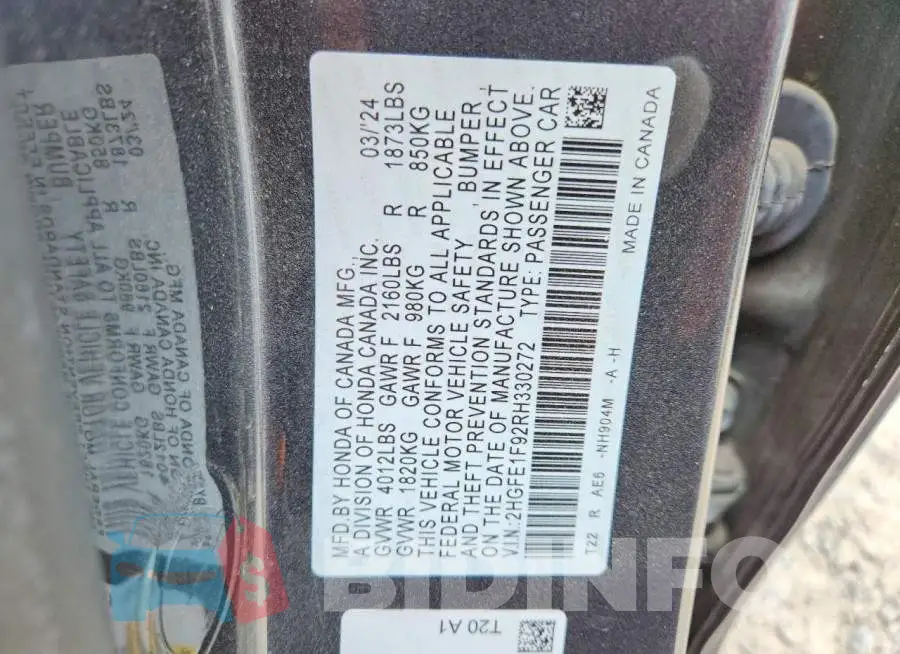 2HGFE1F92RH330272 Photo# 12