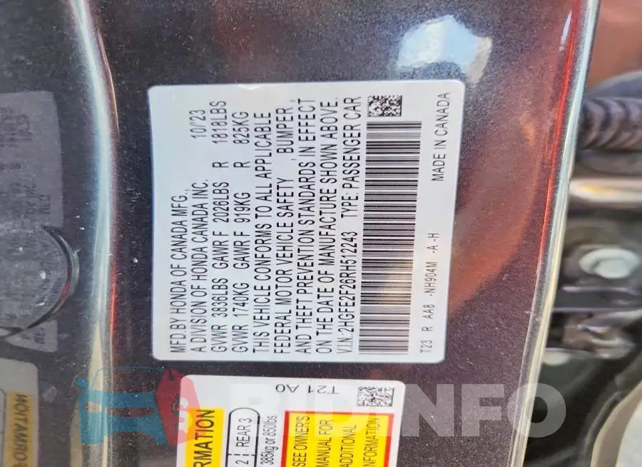 2HGFE2F26RH512243 Photo# 12