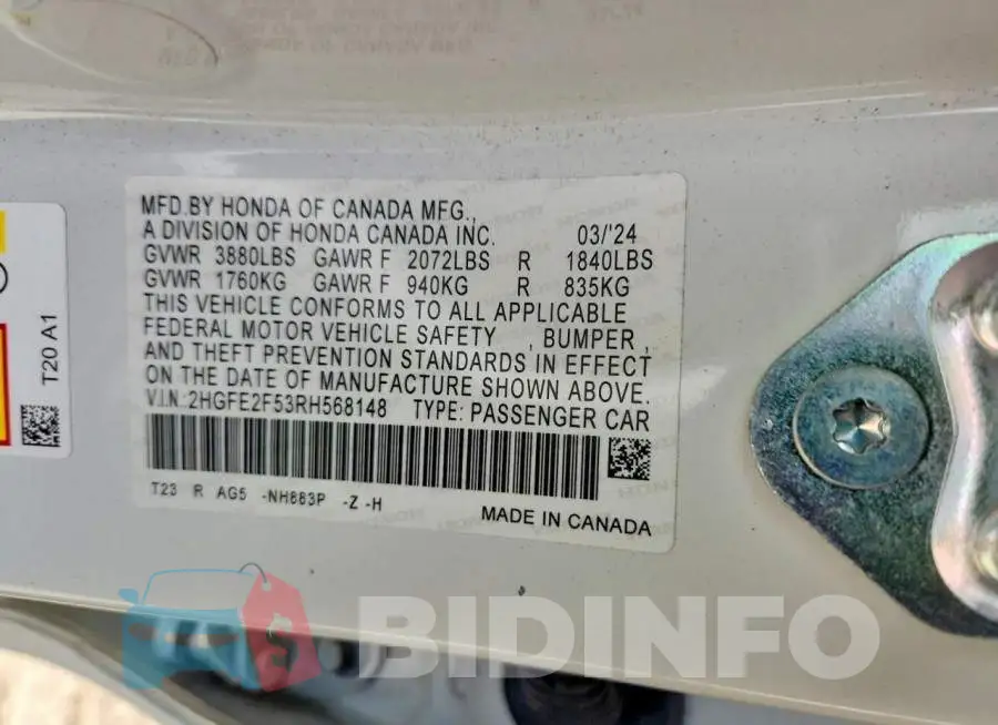 2HGFE2F53RH568148 Photo# 12