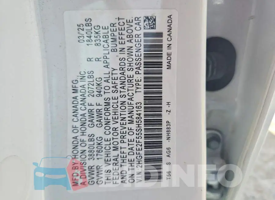 2HGFE2F55SH584163 Photo# 12