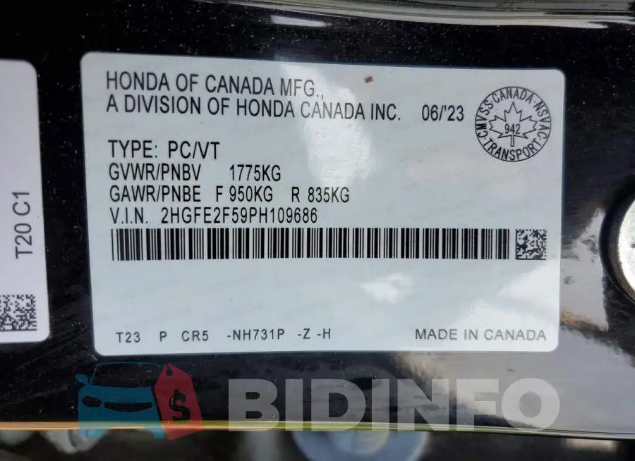 2HGFE2F59PH109686 Photo# 12