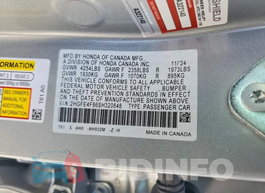 2HGFE4F86SH320648 Photo# 12