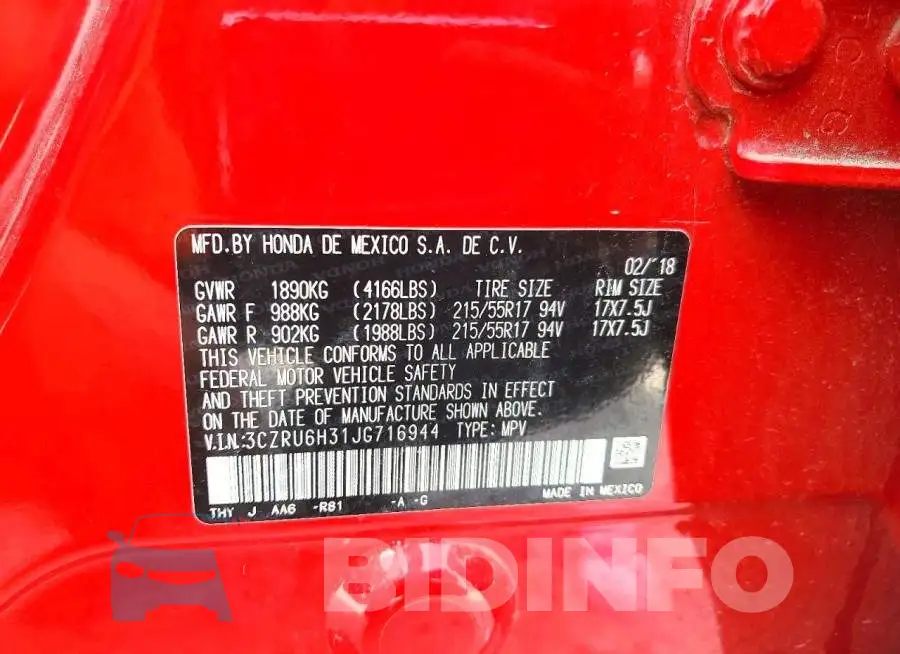 3CZRU6H31JG716944 Photo# 13