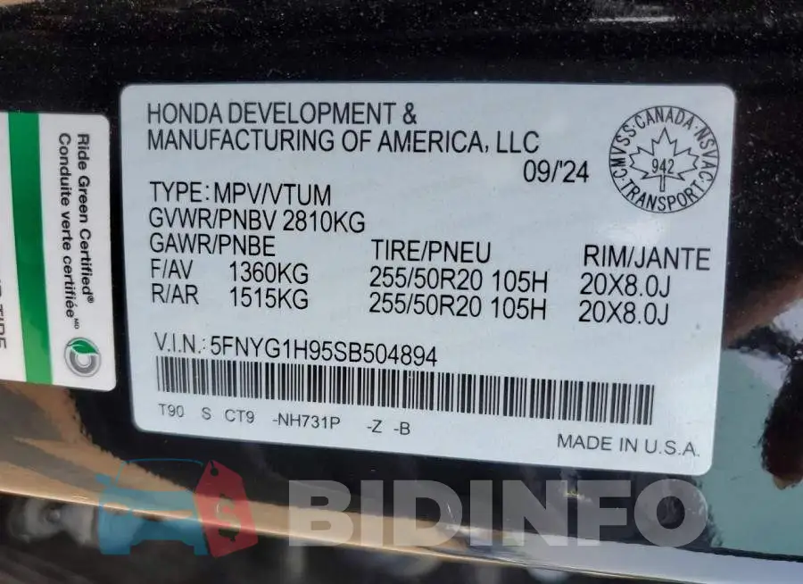 5FNYG1H95SB504894 Photo# 14