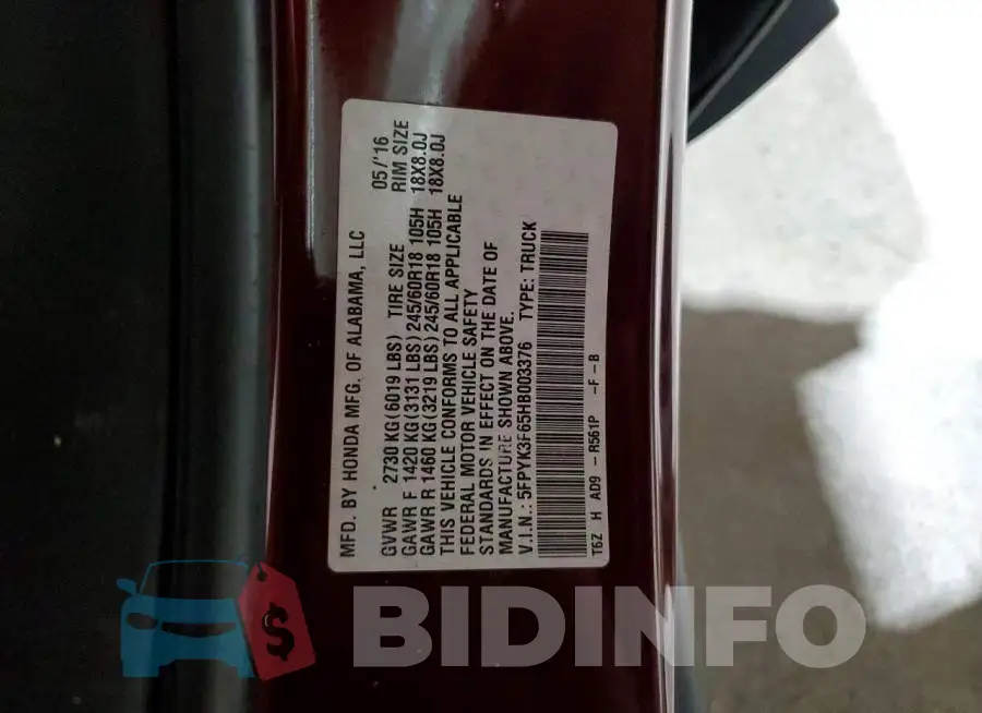 5FPYK3F65HB003376 Photo# 13