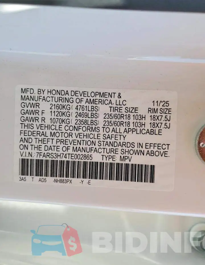 7FARS3H74TE002865 Photo# 13