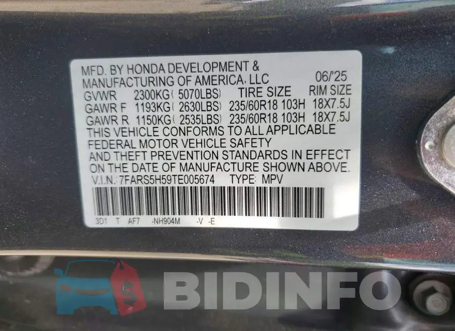 7FARS5H59TE005674 Photo# 12