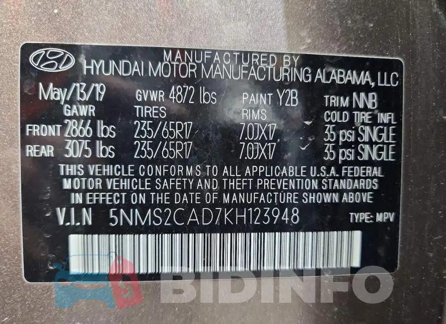 5NMS2CAD7KH123948 Photo# 14