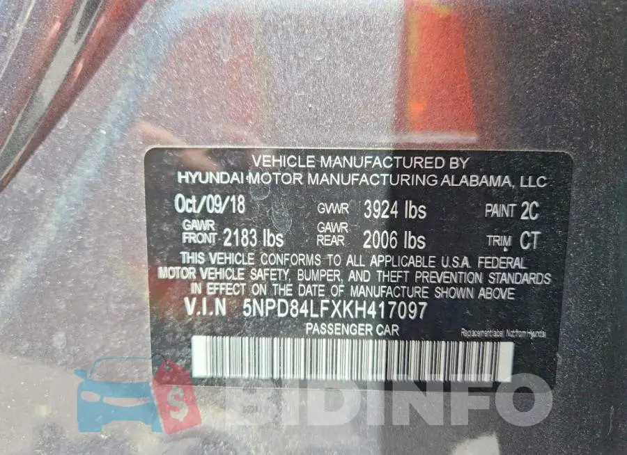 5NPD84LFXKH417097 Photo# 12