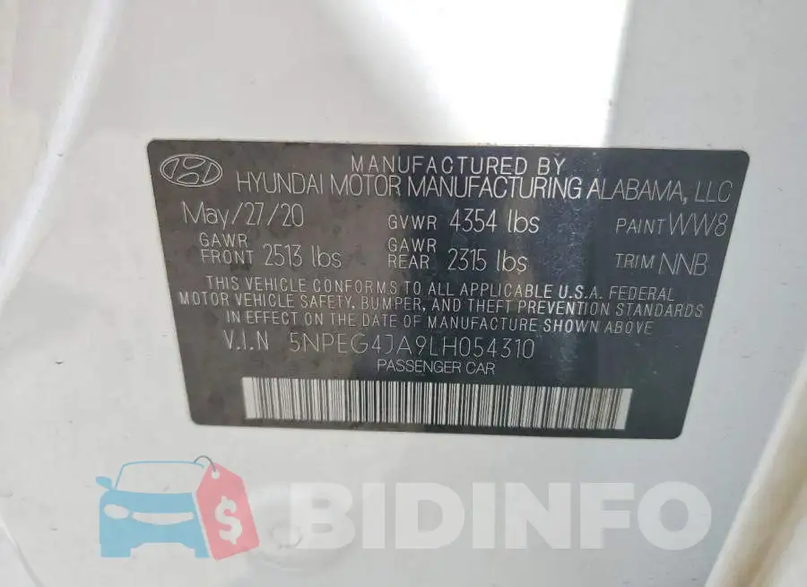5NPEG4JA9LH054310 Photo# 12