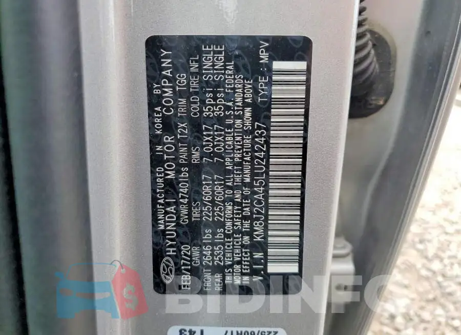 KM8J2CA45LU242437 Photo# 13
